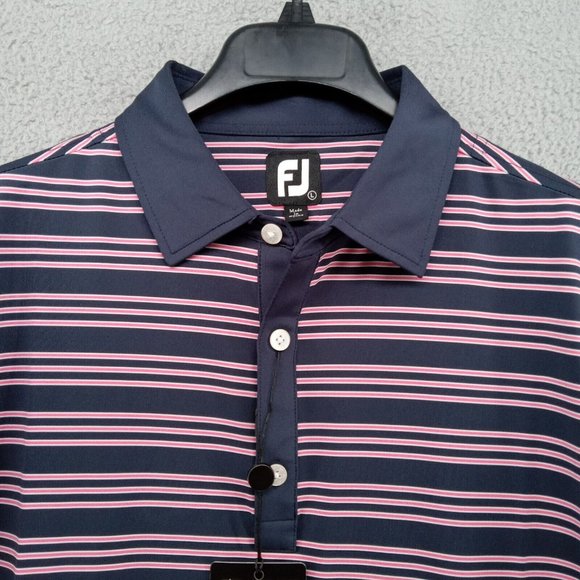 Footjoy Shirt Large Pink Stripe Lisle Golf Moisture Wick Antimicrobial Polo - Picture 2 of 11